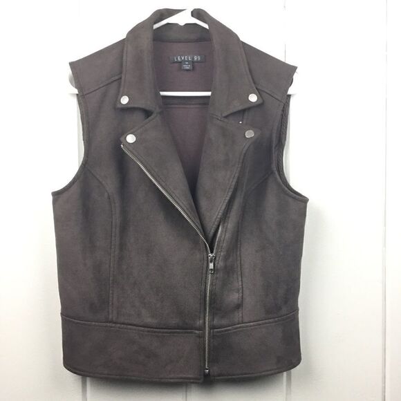 Level 99 Brown Faux Suede Moto Vest M - Picture 1 of 10